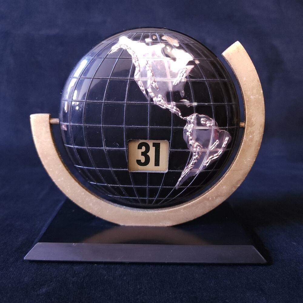 Vintage Mid Century Modern Brass Rolling Perpetual Desk Top Calendar Paperweight